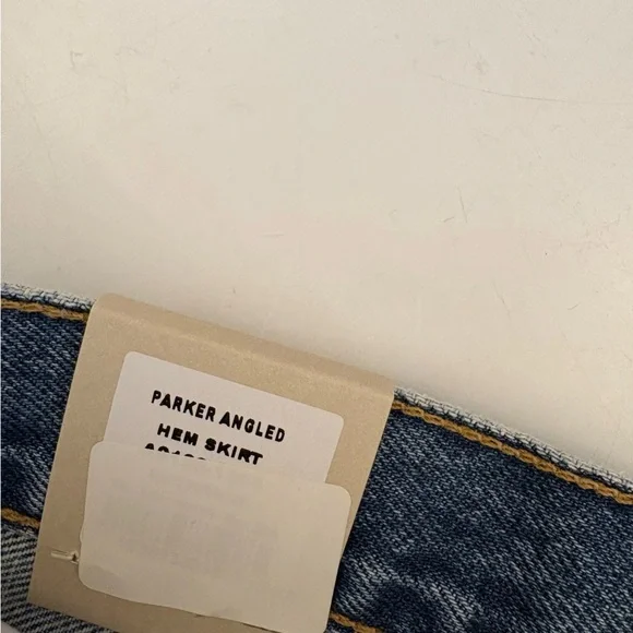 AGOLDE || Parker Angled Hem Denim Mini Skirt Entrance Medium Wash Raw Hem 26 NWT - Picture 6 of 10